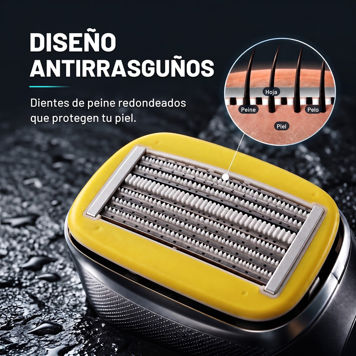 Diseño antirrasguños con dientes de peine redondeados